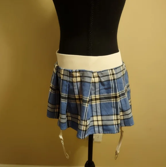 SOLD--Blue Plaid Pleated Micro Mini Skirt - Picture 15 of 15